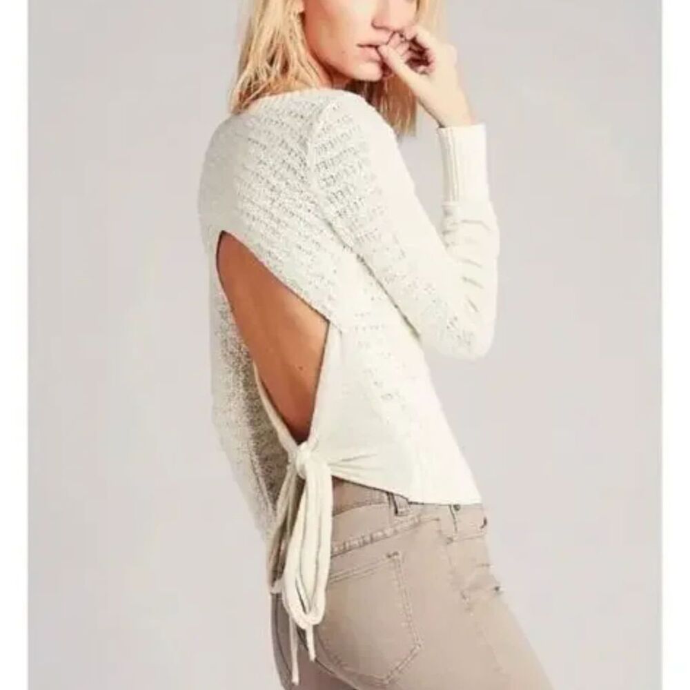 Free People, Backless Tie Back Bow Lightweight Knit Sweater Ivory, S Autumn Boho